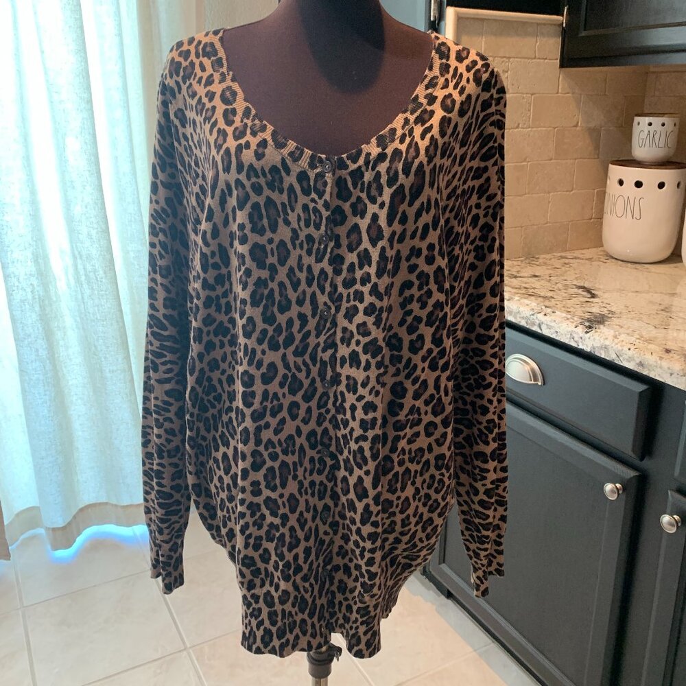 Lane Bryant Leopard Print Button Front Sweater 22… - image 1